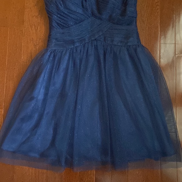 Adrianna Papell Strapless Sparkly Navy Blue Party Dress - Picture 4 of 16